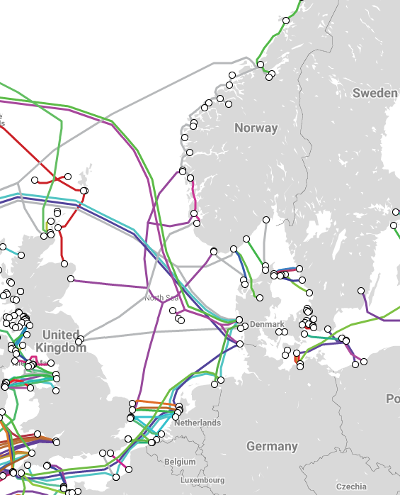 Map of fiber routes to Norway